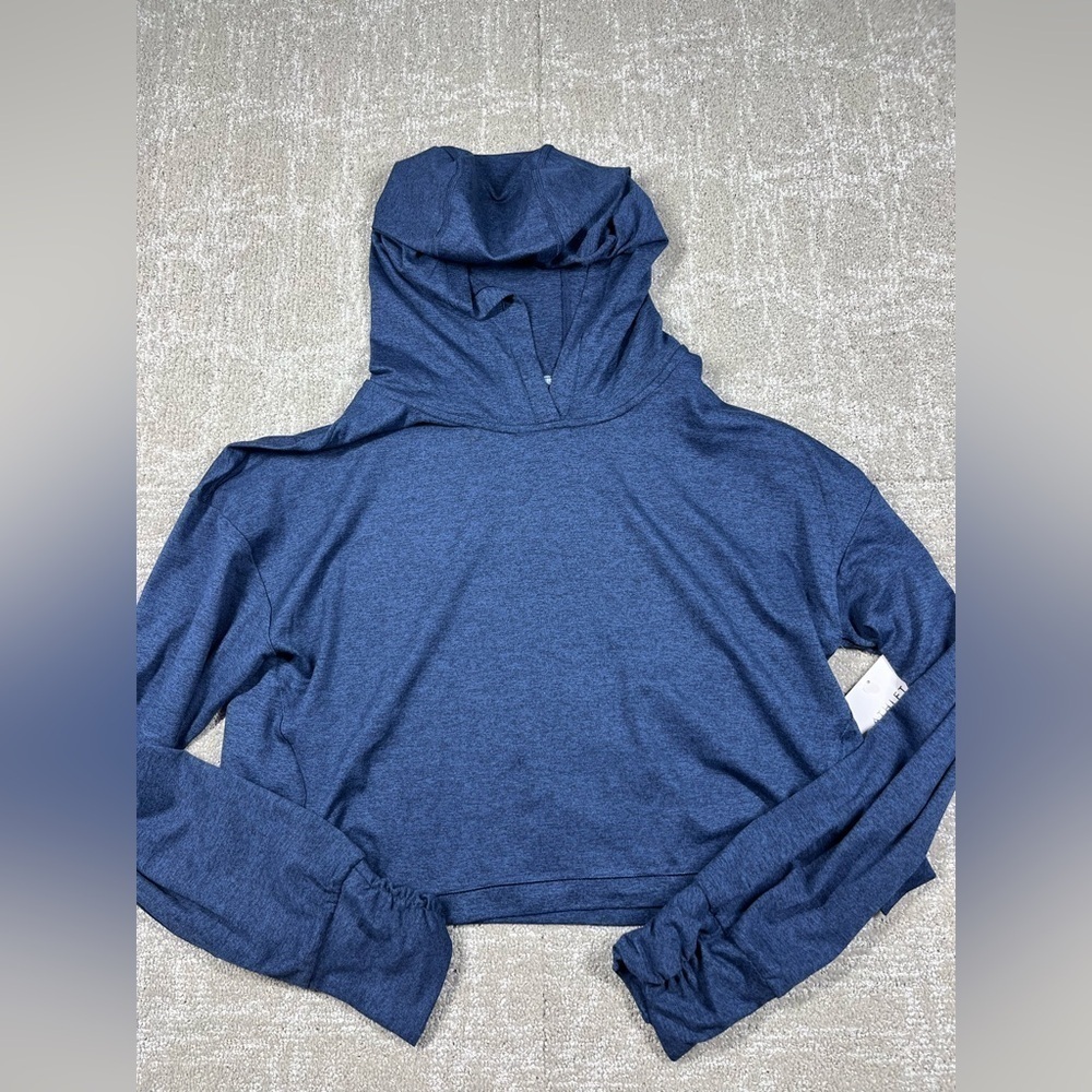 Athleta Girls Downtime Hoodie Crop Soft Hood Nora Heather Blue NWT Sz XL